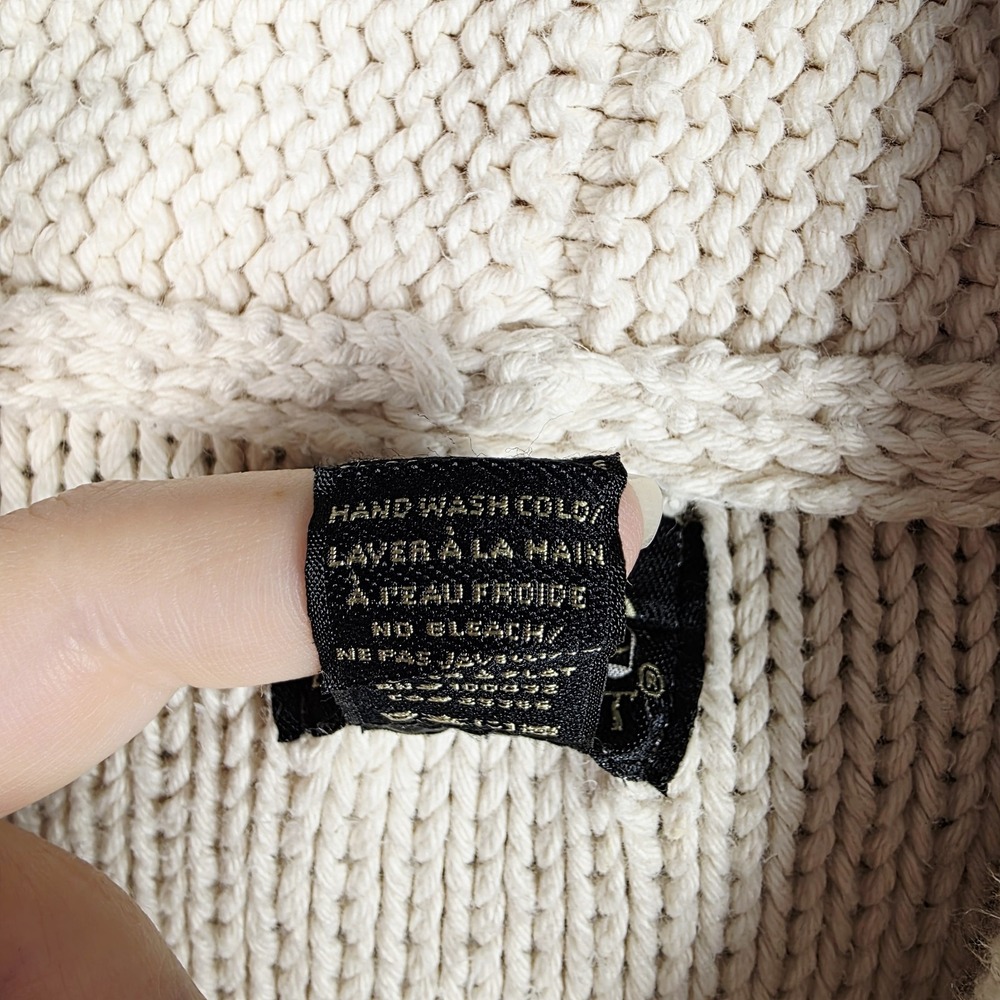 Hand-knit Cabin Coastal Patchwork Sweater Cowl Neck Button Front Chunky‎ Neutral - Picture 12 of 15